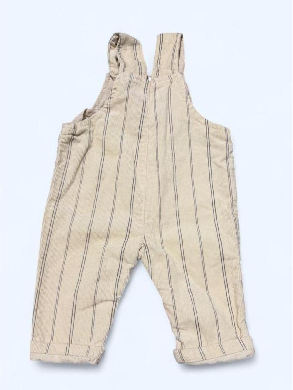 Little Lad Vintage Cream Tan Dungaree Overalls 3/6 Months‎ Toddler Neutral - Picture 2 of 4
